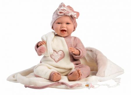 LLORENS - 74008 NEW BORN - realistická panenka miminko se zvukem a měkkým látkovým tělem 42cm