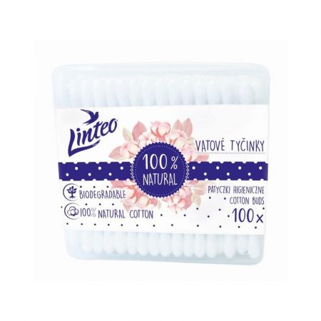 LINTEO - Papírové vatové tyčinky 100% natural 100 ks v boxu