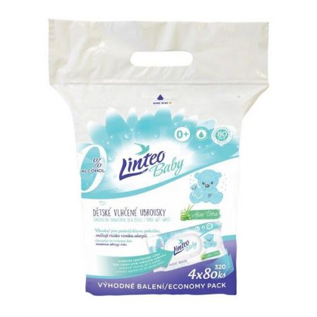 LINTEO - Dětské vlhčené ubrousky Baby Aloe Vera 4x80 ks VÝHODNÉ BALENÍ