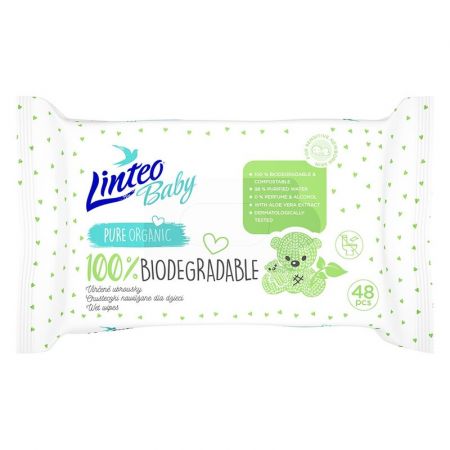 LINTEO - Dětské vlhčené ubrousky Baby 100% BIODEGRADABLE 48ks