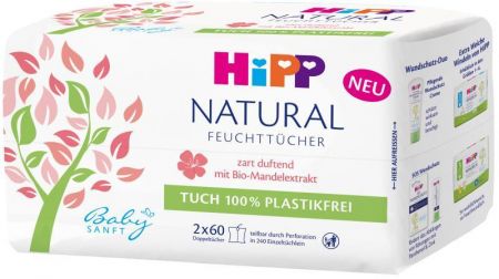 HIPP - Babysanft Čistící vlhčené ubrousky Natural 2x60 ks