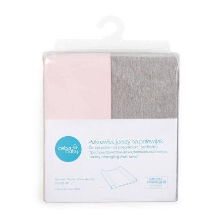 CEBA - Potah na přebalovací podložku 50x70-80cm 2ks Light Grey Melange+Pink