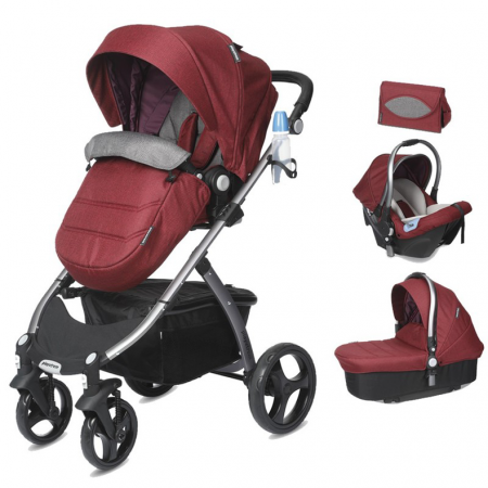 CASUALPLAY - Playxtrem Skyline Set  sportovní kočárek, korbička, autosedačka 0-13 kg, prebalovaci taška -  Autumn (Red)