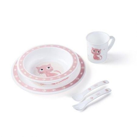 Canpol babies plastová sada s příborem Cute animals - kočička