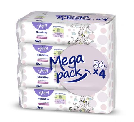BELLAHAPPY - 4x BABY Vlhčené ubrousky sensitive s aloe vera 56 ks, MEGA PACK