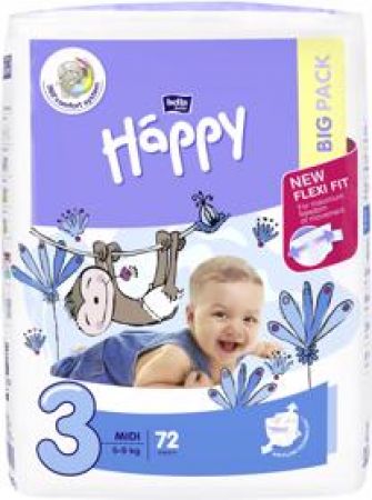 BELLAHAPPY -   Midi Big Pack 3 (5-9 kg) 72 ks - jednorázové pleny