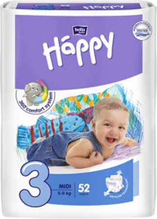 BELLAHAPPY -   Midi 3 (5-9 kg) 52 ks - jednorázové pleny