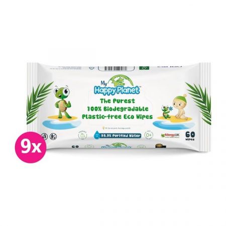 AQUAINT - 9x MY HAPPY PLANET 100% BIO odbouratelné vlhčené ubrousky 60 ks
