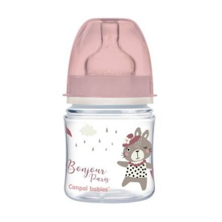 Canpol babies Lahev se širokým hrdlem BONJOUR PARIS 120ml růžová