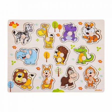 AKUKU - Dětské dřevěné puzzle s úchyty zvířátka