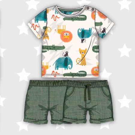 Chlapecký set - košile a kraťasy, Minoti, Planet 7, khaki - 80/86