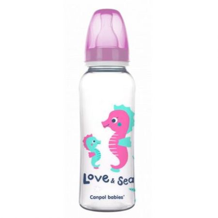 Canpol babies Lahev s potiskem LOVE&SEA 250ml růžová