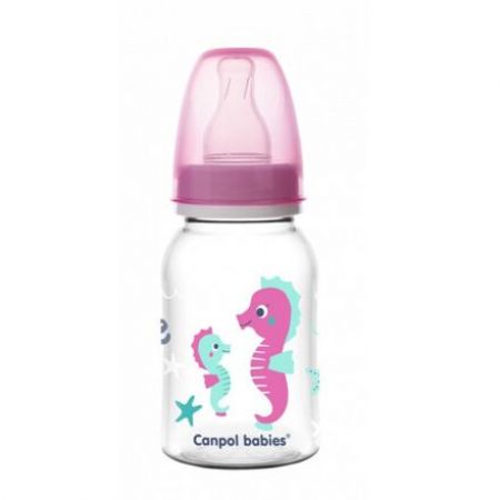 Canpol babies Lahev s potiskem LOVE&SEA 120ml růžová