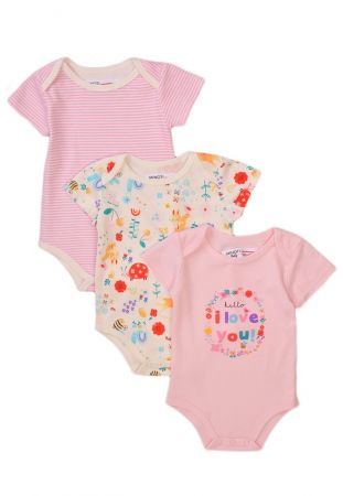 Body kojenecké 3pack, Minoti, Garden 9, růžová - 56/62