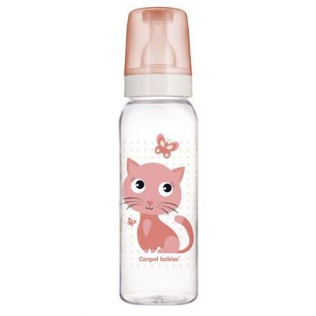 Canpol babies Lahev s potiskem CUTE ANIMALS 250ml kočička