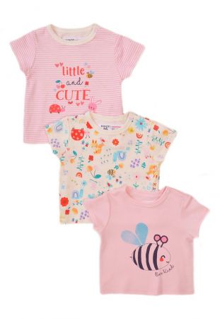 Tričko kojenecké s krátkým rukávem 3pack, Minoti, Garden 3, růžová - 62/68