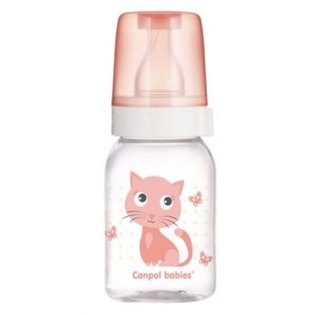 Canpol babies Lahev s potiskem CUTE ANIMALS 120ml kočička