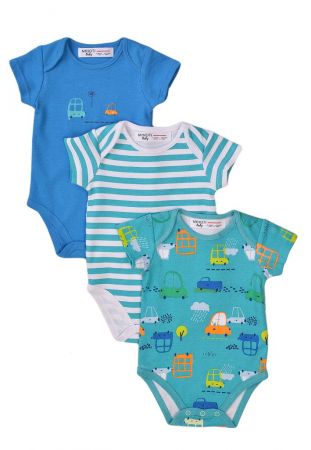 Body kojenecké 3pack, Minoti, Transport 10, modrá - 56/62