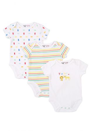 Body kojenecké 3pack, Minoti, Smiling 8, bílá - 68/74