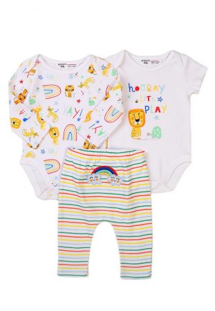 Kojenecký set - body 2 kusy a tepláky, Minoti, Smiling 5, bílá - 68/74
