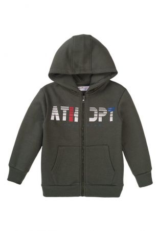 Mikina chlapecká s kapucí, Minoti, 7BZTHRU 6, khaki - 80/86