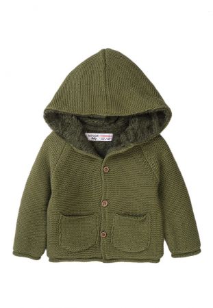 Svetr chlapecký s kapucí podšitý chlupem, Minoti, Mite 8, khaki - 92/98