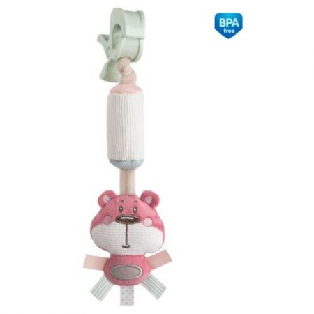 Canpol babies Plyšová hračka se zvonečkem a klipem Pastel friends růžový medvídek