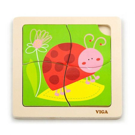 VIGA - Dřevěné puzzle pro nejmenší Viga 4 ks Beruška