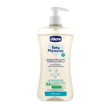 CHICCO - Šampon jemný na vlasy a tělo s dávkovačem Baby Moments 92 % přírodních složek 500 ml