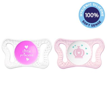 CHICCO - Šidítko Physio Micro silikonové děvče - text/korunka 2 ks, 0-2 m+