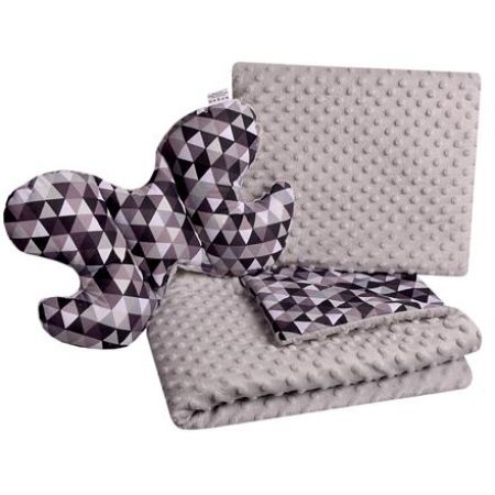 Set Medi přikrývka + 2x polštář šedá/šedá trojúhelníky