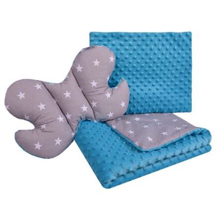Set Medi přikrývka + 2x polštář modrá/bílé hvězdičky