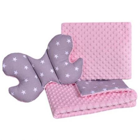 Set Medi přikrývka + 2x polštář růžová /bílé hvězdičky