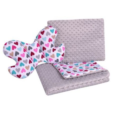 Set Medi přikrývka + 2x polštář šedá/srdíčka