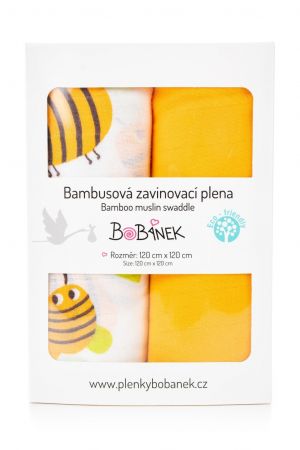 Bobánek Bambusové zavinovací pleny Duo Pack - Včelky 120 x120 cm