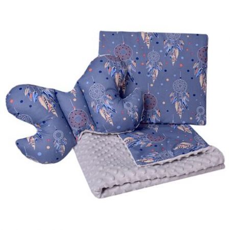 Set Medi přikrývka + 2x polštář šedá/modré lapače snů