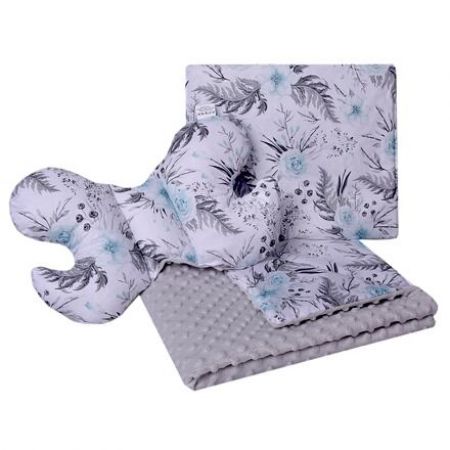 Set Medi přikrývka + 2x polštář šedá/mátové květiny