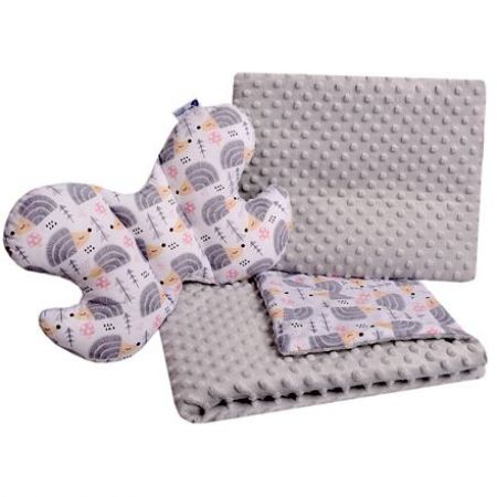 Set Medi přikrývka + 2x polštář šedá/šedí ježci