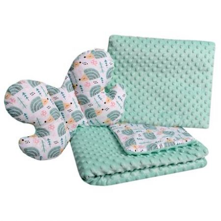 Set Medi přikrývka + 2x polštář mátová/mátoví ježci
