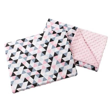 Set do kočárku Medi přikrývka + polštář růžová/růžové trojúhelníky
