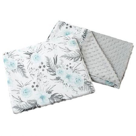Set do kočárku Medi přikrývka + polštář šedá/mátové květiny