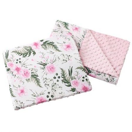 Set do kočárku Medi přikrývka + polštář růžová/růžové květiny