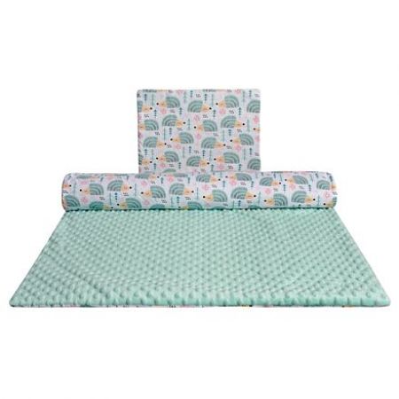 Set Medi do postýlky přikrývka + polštář mátová/mátoví ježci