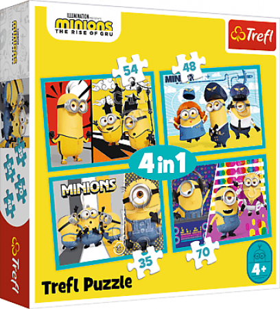 TREFL - Puzzle 4v1 - Šťastný svět Mimoňů / Mimoni: Padouch přichází