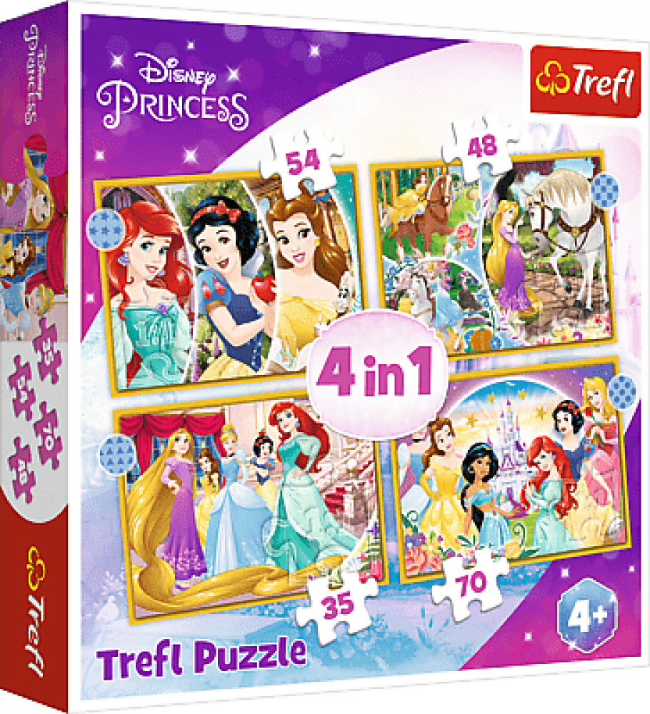 TREFL - Puzzle 4v1 - Šťastný den / Disney Princezny