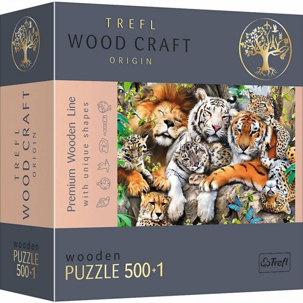 TREFL - Dřevěné puzzle 501 - Divoké kočky v džungli