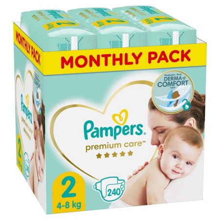 PAMPERS - Premium Care Pleny jednorázové 2 (4-8 kg) 240 ks - MĚSÍČNÍ ZÁSOBA