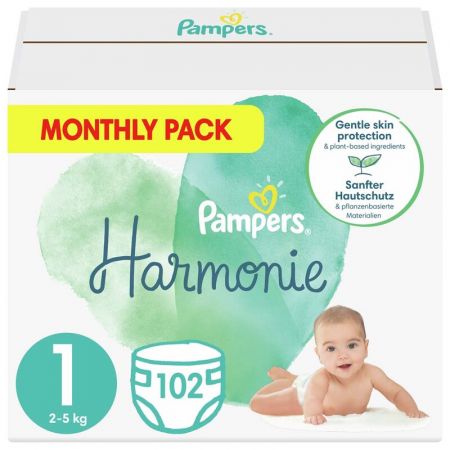 PAMPERS - Harmonie Pleny jednorázové 1 (2-5 kg) 102 ks - MĚSÍČNÍ ZÁSOBA