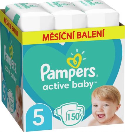 PAMPERS - Active Baby Pleny jednorázové 5 (11-16 kg) 150 ks - MĚSÍČNÍ ZÁSOBA