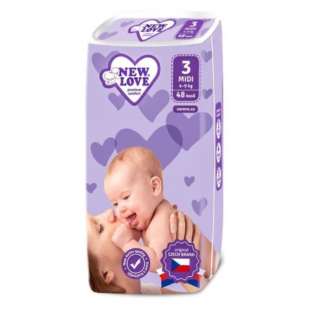 NEW LOVE - Dětské jednorázové pleny Premium comfort 3 MIDI 4-9 kg 48 ks